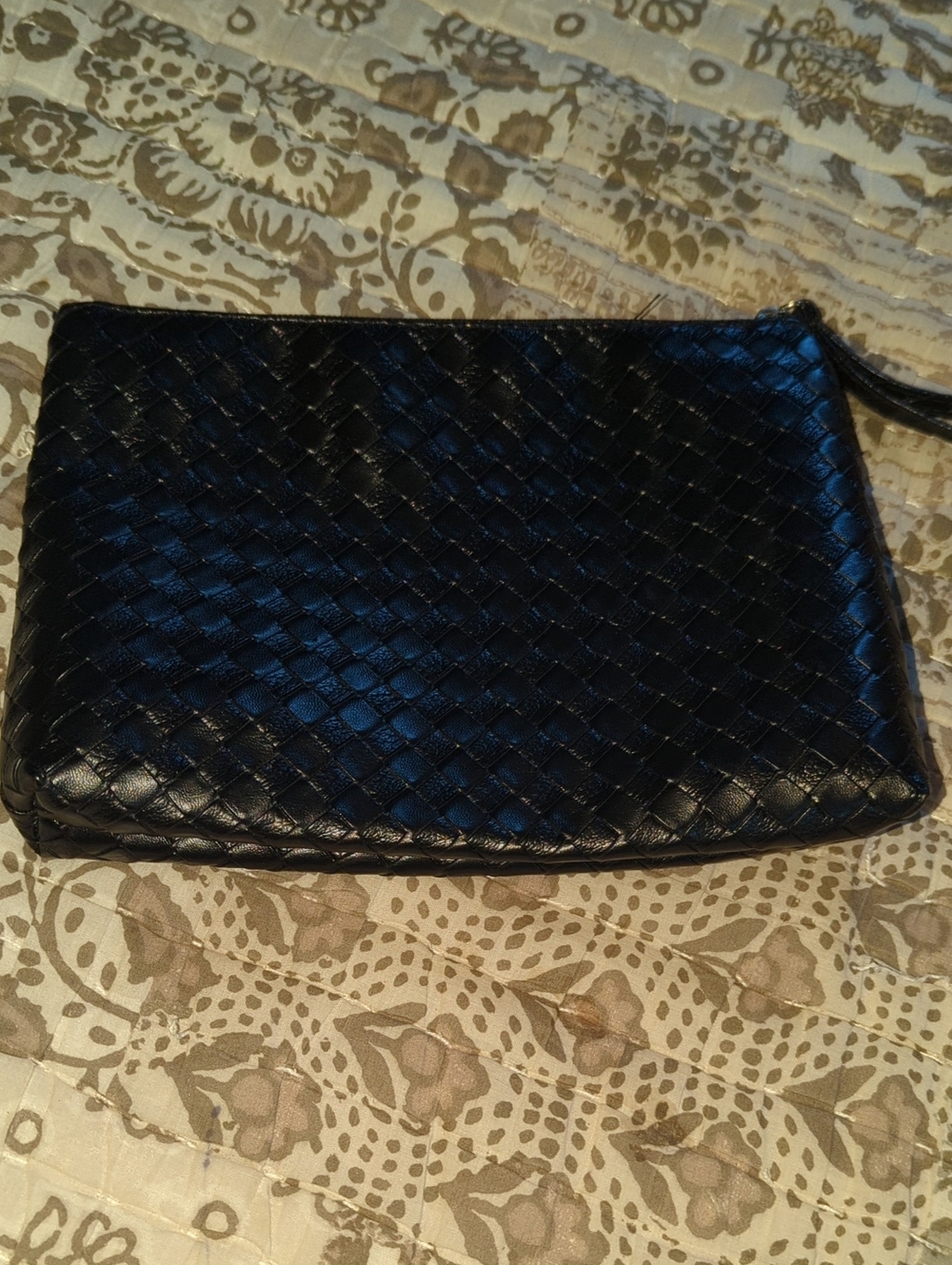 Black Woven Leather Men's Wristlet pouch